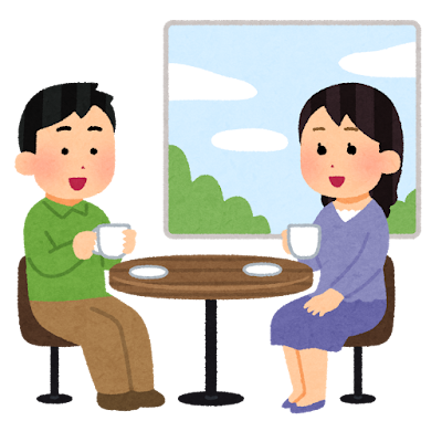 カフェでくつろぐカップル